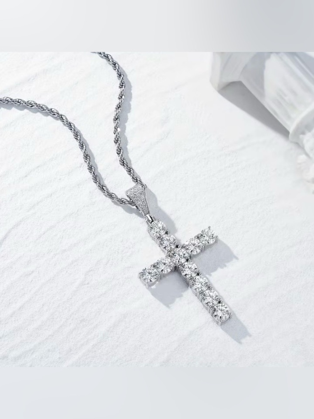 "Faith"Cross 925 Silver Pendant Moissanite 5.5ct